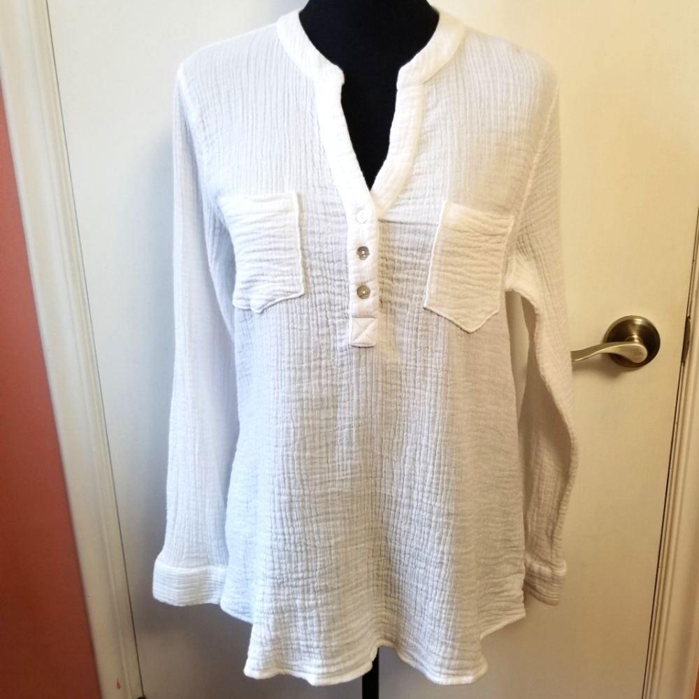 Soft Surroundings White Gauze Henley Tunic